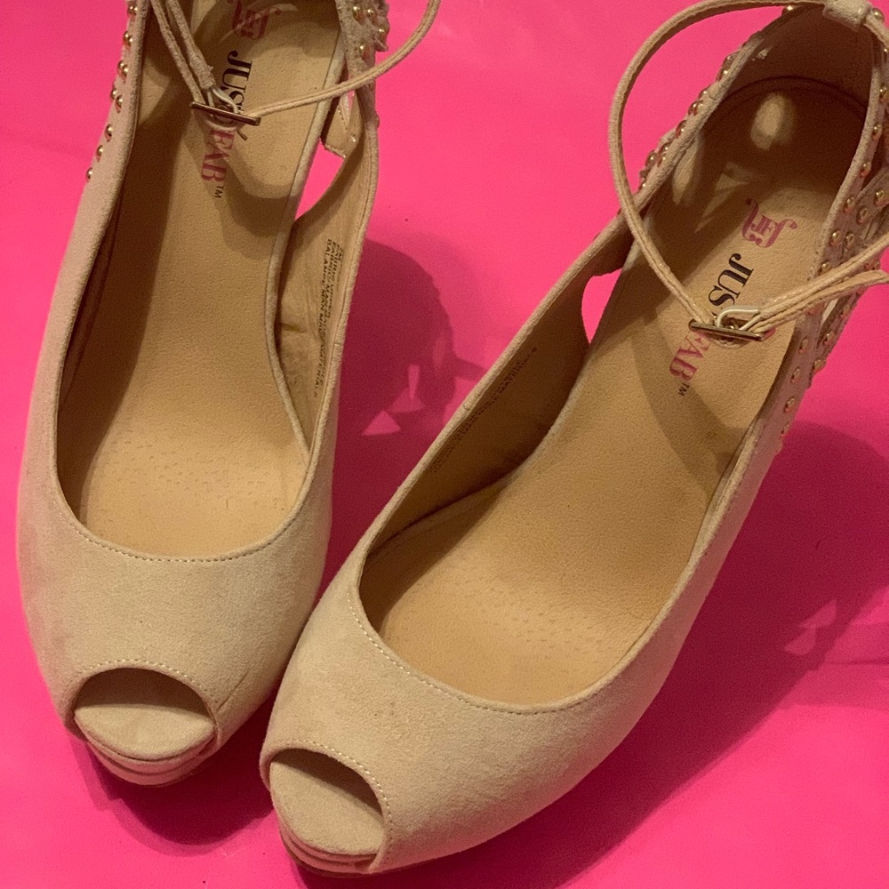 Justfab Nude Suede Peep-Toe Heels